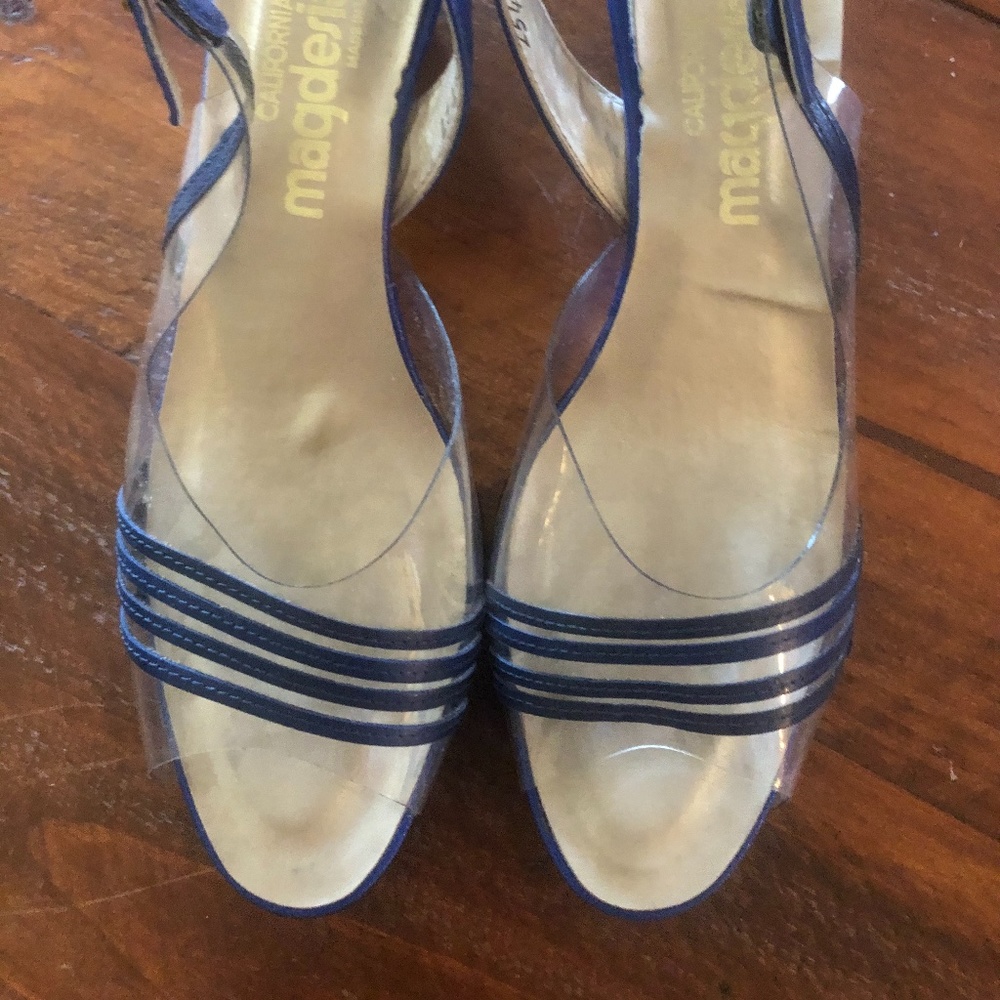 Clear with blue stripes heels size 7